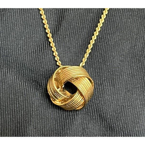Vintage Hallmark Endless Knot Pendant Necklace Choker Gold Tone 15" Long